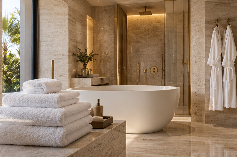 Illustrative hotel bath setting